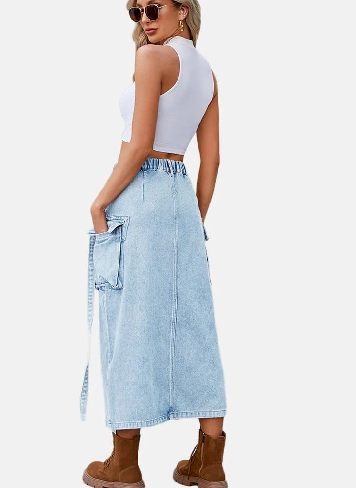 يونيكي Blue Mid Rise Plain Midi Skirt