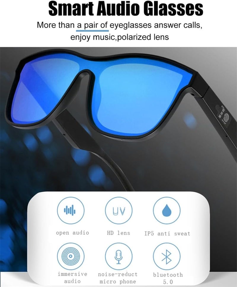 نظارات ذكية، نظارات شمسية بلوتوث للرجال والنساء مع مكبرات الصوت، العدسات المستقطبة، مساعد اللمس / الصوت - Image 3