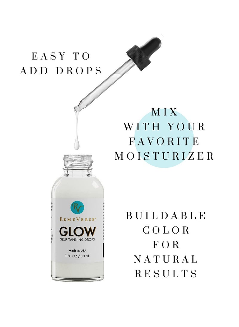 RemeVerse - Glow Self-Tanning Drops with Aloe: Sunless Tanner for a Sun-Kissed Glow. Control Your Results by Adding Drops to Your Own Moisturizer, for Face & Body - Buildable Color 1FL Oz - Image 1