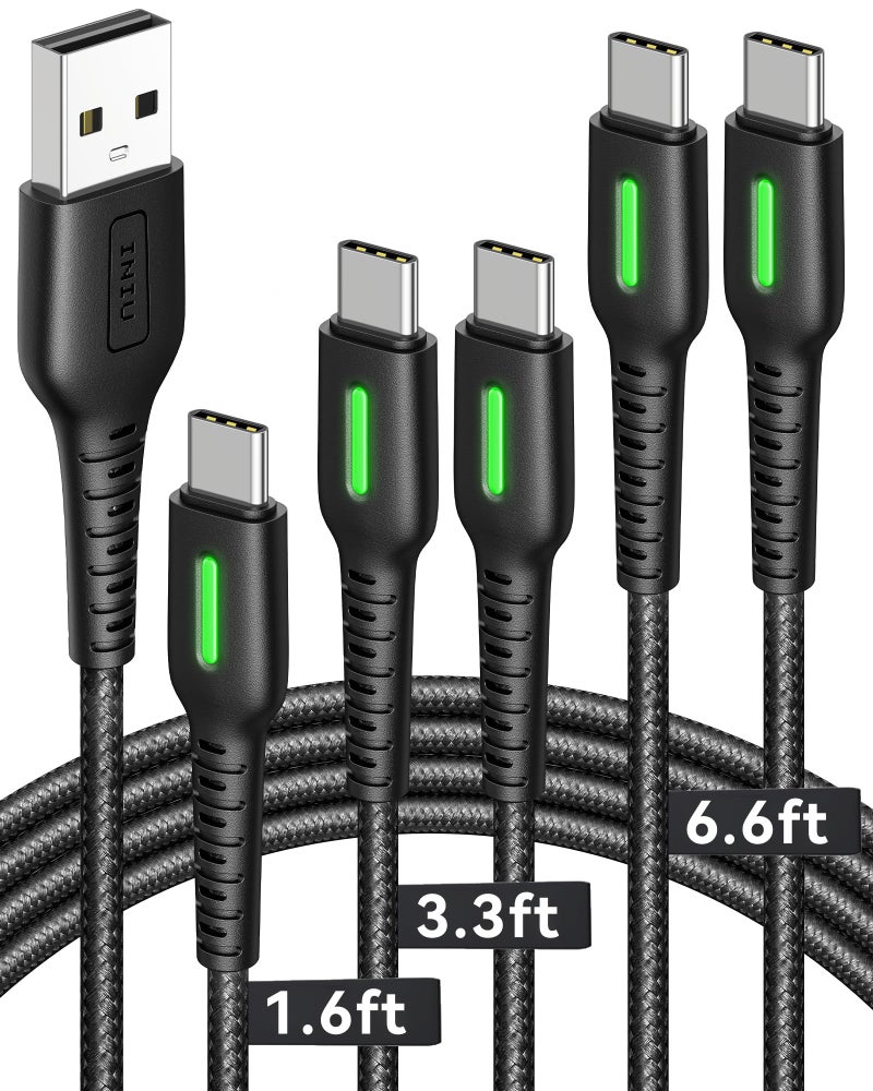 INIU USB C Cable, 5-Pack [1.6/3.3/6.6 ft] 3.1A Fast Charging Type C Cord, Nylon Braided USB A to USB-C Phone Charger Cable for iPhone 16 15 Series Samsung Galaxy S21 S20 S10 Google Pixel 7 6 etc - Image 1
