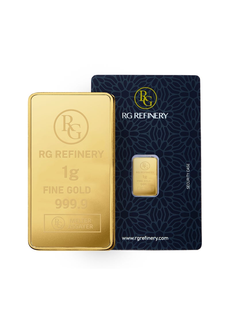 RG REFINERY Rafmoh Gold 1 Gram 24k Gold Bar with RG Design - 1 Grams Gold Bar 24KT 999.9 Purity  - Image 1