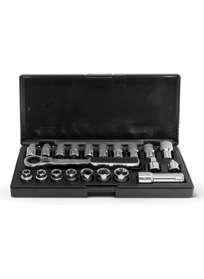 Sata 21 Piece Pass Thru Socket Set 3 8 Inch Drive Metric Sae Sizes With A Professional Pass Thru Design And A Black Storage Case St09134Sj - Image 1