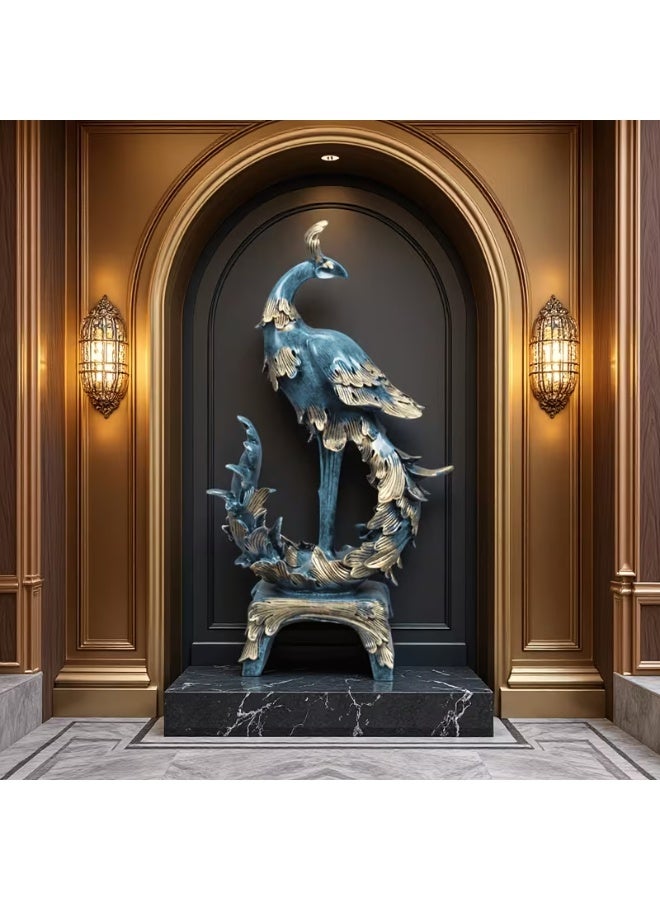 erorex Large European-Style Blue & Golden Phoenix Statue – Luxurious Resin Sculpture for Home, Office, or Wedding Décor, Elegant Tabletop Display with Intricate Feather Detailing, Perfect for Living Room, Cabinet, or Foyer - Image 1