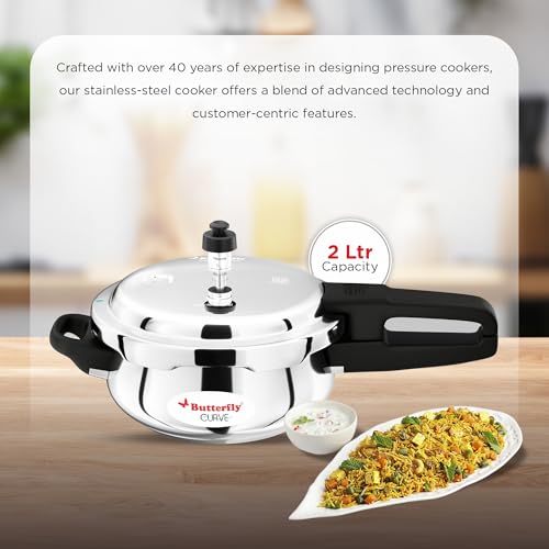 Butterfly Curve 2 Litres Pressure Cooker | Outer Lid | Stainless Steel | Induction & Gas Stove Compatible | ISI Certified | 5 Years Manufacturer's Warranty | Silver - Image 2