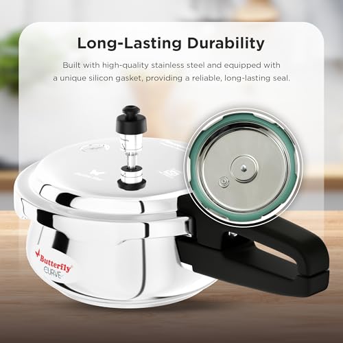 Butterfly Curve 2 Litres Pressure Cooker | Outer Lid | Stainless Steel | Induction & Gas Stove Compatible | ISI Certified | 5 Years Manufacturer's Warranty | Silver - Image 5