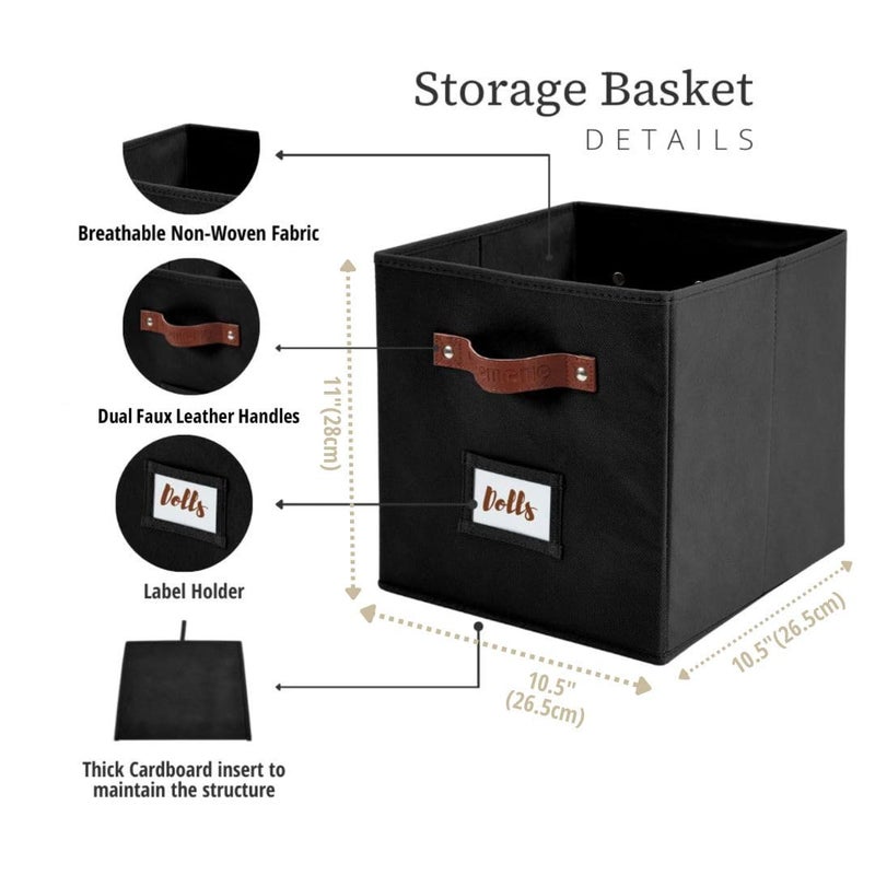 DECOMOMO Storage Bins, Cube Storage Bin with Labels, Fabric Storage Cubes for Shelves (10.5" x 11" / 6pcs, Black) - Image 3
