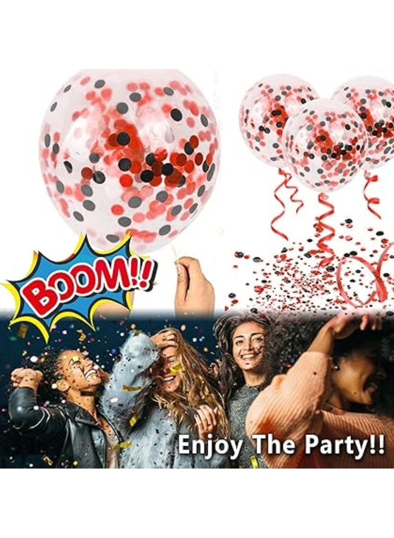 Boxwoods 70 PCS Of White Black Red Latex Balloons With Confetti For Birthday Anniversary Engagement Party Decoration - Image 4