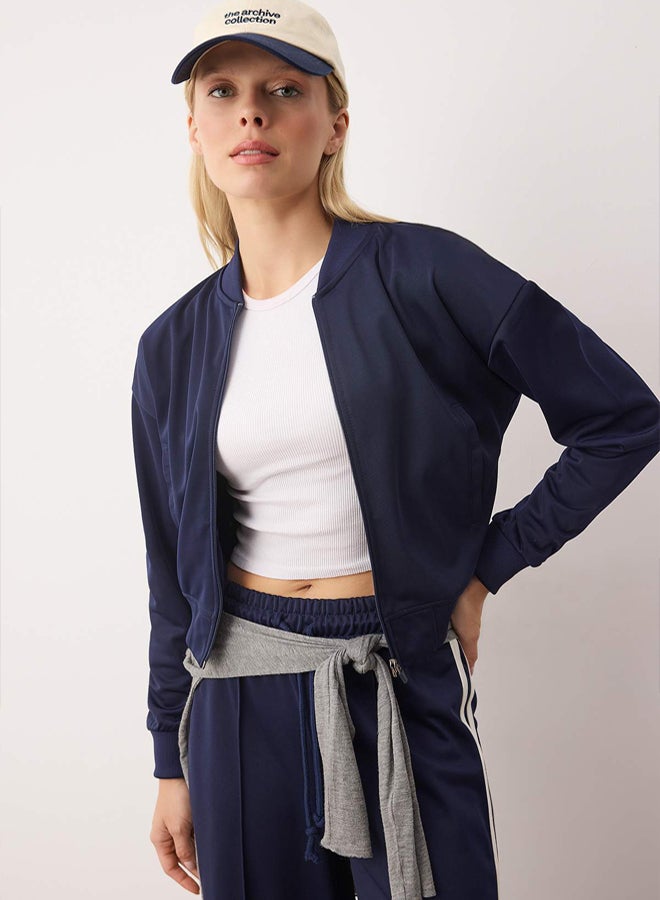 trendyol Navy Blue Diver/Scuba Knitted Sports Jacket - Image 1