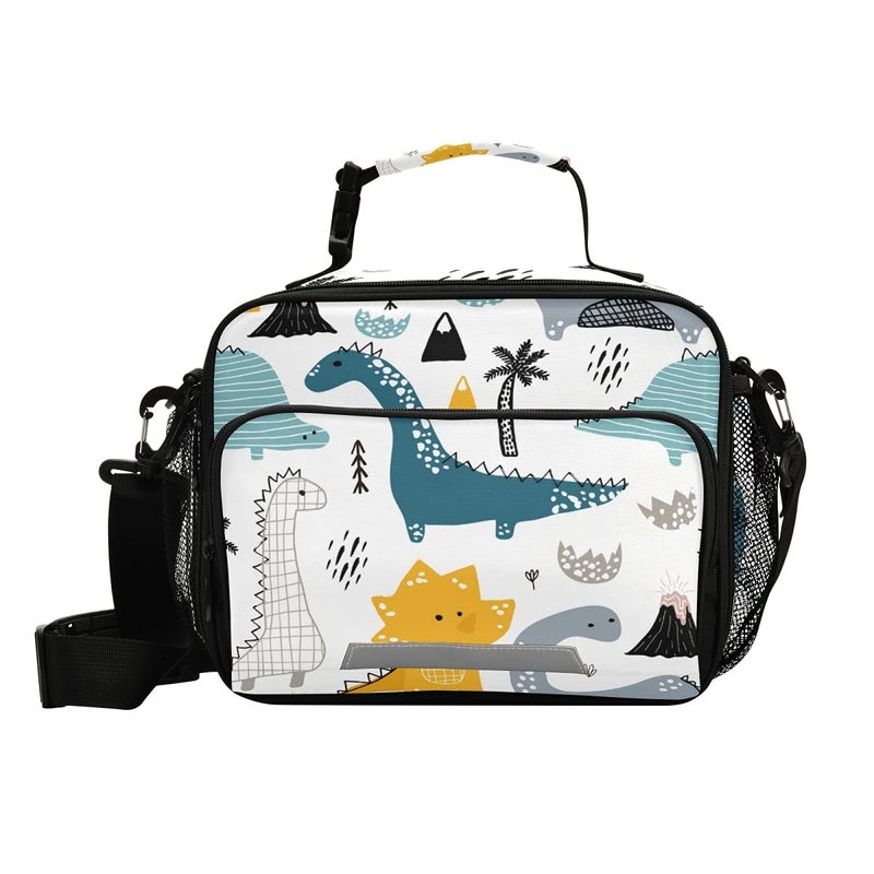 ALAZA OREZI Dino Lunch Box for boys GirlsCute Dinosaur Lunch Box Bags for Kids White