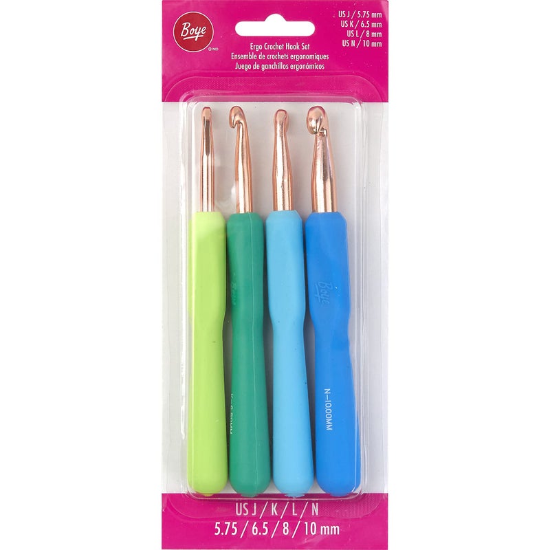 Boye 4040045 Metal Ergonomic Crochet Hook Set for Medium and Bulky Weight Yarn Sizes JKLN Multicolor 4pcs