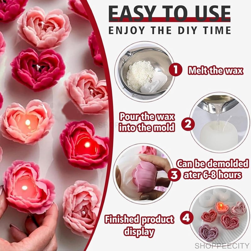 Shoppeecity Flower Candle Mold I 3D Fondant Heart Rose Flower Petal Leaves Shape Silicone Scented Wax Mould I for DIY Handmade Chocolate Ornament Cake Dcor Aromatherapy Soap Resin Art Craft Home Party Decoration Small - Image 4