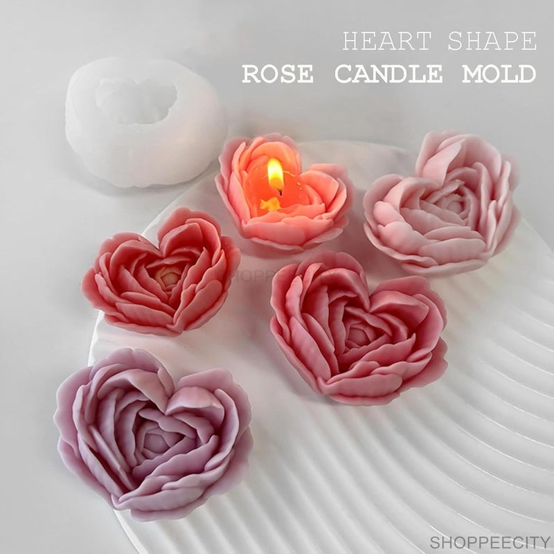 Shoppeecity Flower Candle Mold I 3D Fondant Heart Rose Flower Petal Leaves Shape Silicone Scented Wax Mould I for DIY Handmade Chocolate Ornament Cake Dcor Aromatherapy Soap Resin Art Craft Home Party Decoration Small - Image 2