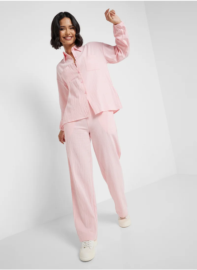 Ginger Cotton Oversize Shirt & Wide Leg Pant Set