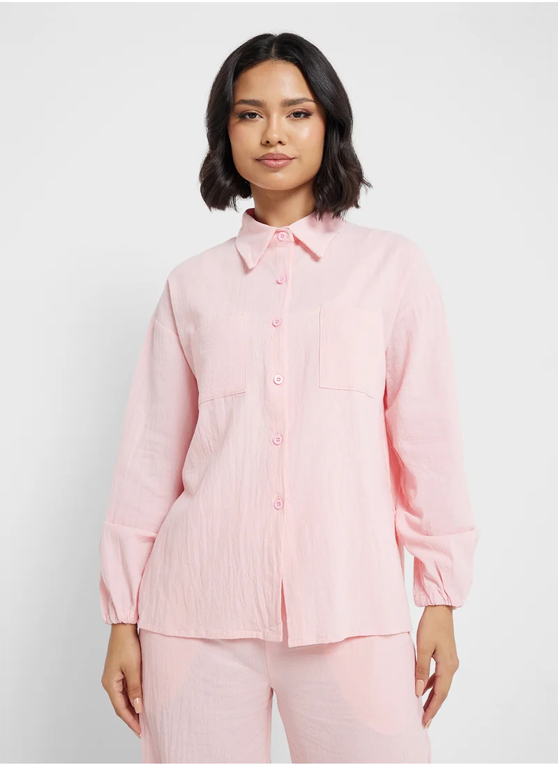 Ginger Cotton Oversize Shirt & Wide Leg Pant Set