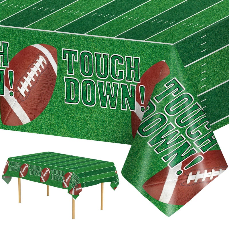Litmitfu 3 Pcs Football Tablecloth Plastic - Touch Dwon Football Table Cloth, Disposable Rectangle Rugby Sports Table Cover for Football Decorations Party Supplies Game Day Table Decor Favors, 108x54Inch - Image 1