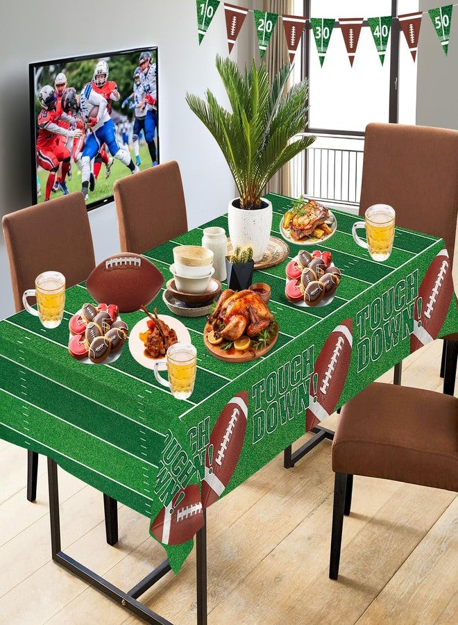 Litmitfu 3 Pcs Football Tablecloth Plastic - Touch Dwon Football Table Cloth, Disposable Rectangle Rugby Sports Table Cover for Football Decorations Party Supplies Game Day Table Decor Favors, 108x54Inch - Image 2
