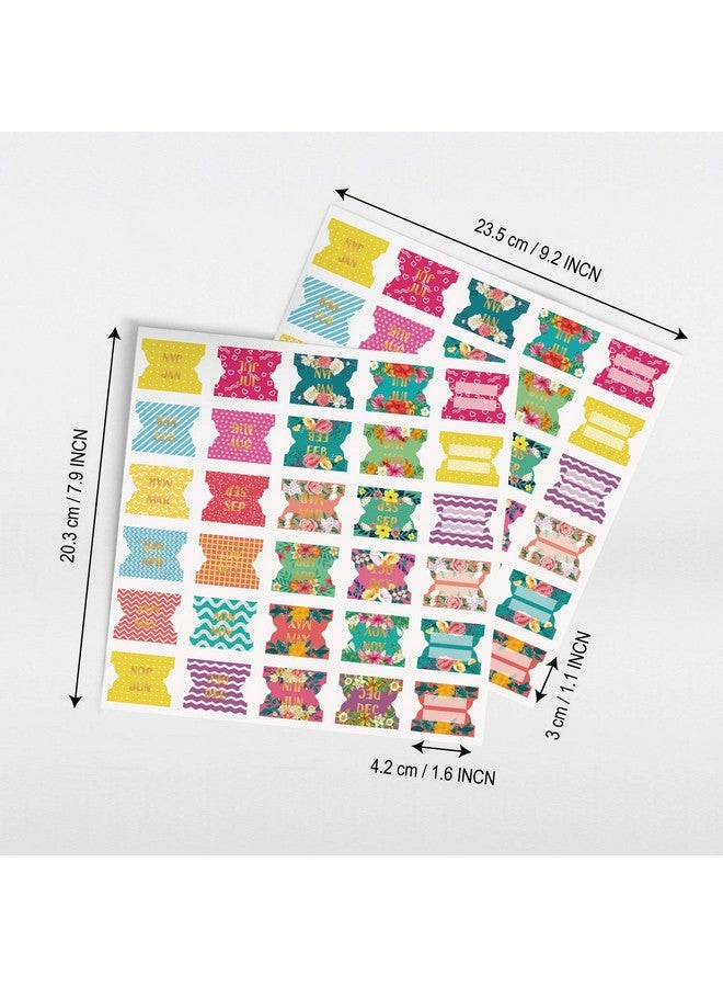 Cualfec 60 Monthly Tab Stickers Cute Design Monthly Planner Index Tabs Gold Foil Letters Easy Fold Durable Sticker with Matte Lamination - Image 2