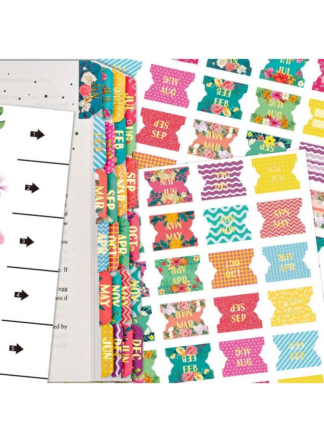 Cualfec 60 Monthly Tab Stickers Cute Design Monthly Planner Index Tabs Gold Foil Letters Easy Fold Durable Sticker with Matte Lamination - Image 1