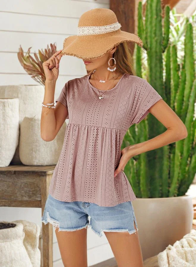 Take Two Light Pink Eyelet Knit Short Sleeve T-Shirt