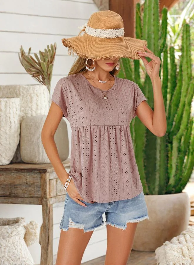 Take Two Light Pink Eyelet Knit Short Sleeve T-Shirt
