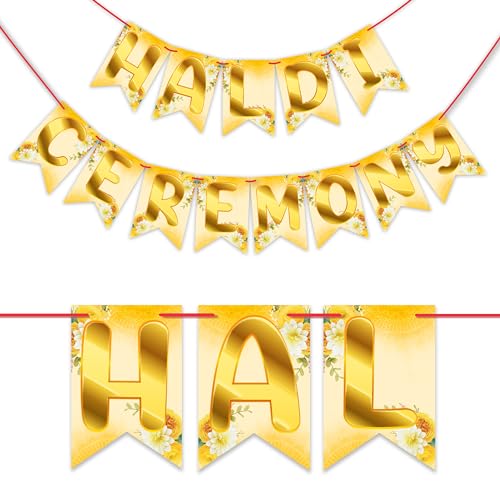 WOBBOX Haldi Bunting Banner Yellow & White Color Font, Wedding Decoration Items, Haldi Decoration Items - Image 1
