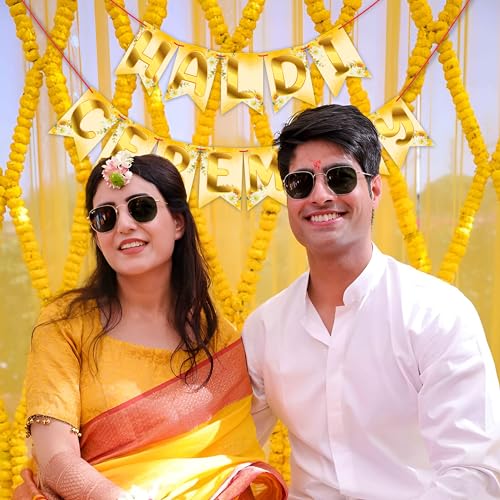 WOBBOX Haldi Bunting Banner Yellow & White Color Font, Wedding Decoration Items, Haldi Decoration Items - Image 5