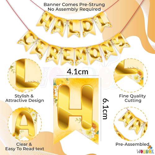 WOBBOX Haldi Bunting Banner Yellow & White Color Font, Wedding Decoration Items, Haldi Decoration Items - Image 2