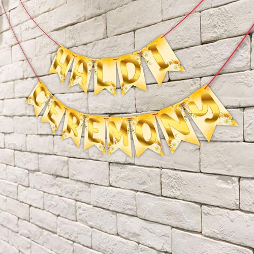 WOBBOX Haldi Bunting Banner Yellow & White Color Font, Wedding Decoration Items, Haldi Decoration Items - Image 4