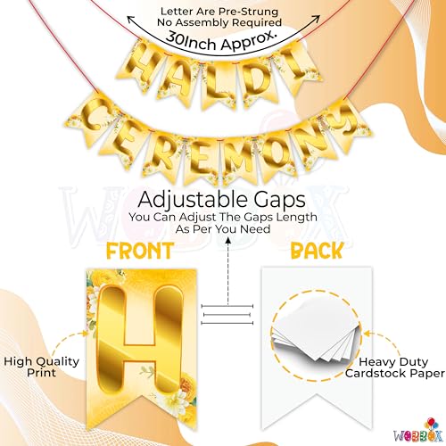 WOBBOX Haldi Bunting Banner Yellow & White Color Font, Wedding Decoration Items, Haldi Decoration Items - Image 3