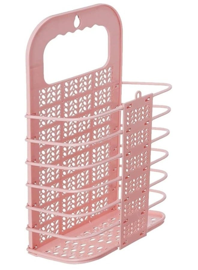 Foldable Hanging Laundry Basket with Plastic Handle Storage Basket for Home Clothes Organizer -Pink - Image 1