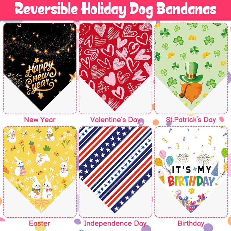 Guiqulai 6 Packs Holiday Dog Bandanas, Valentine's St. Patrick's Easter Independence Day Pet Bandanas New Year Birthday Scarf Adjustable Daily Reversible Festival Triangle Scarves for Dogs Costume - Image 3