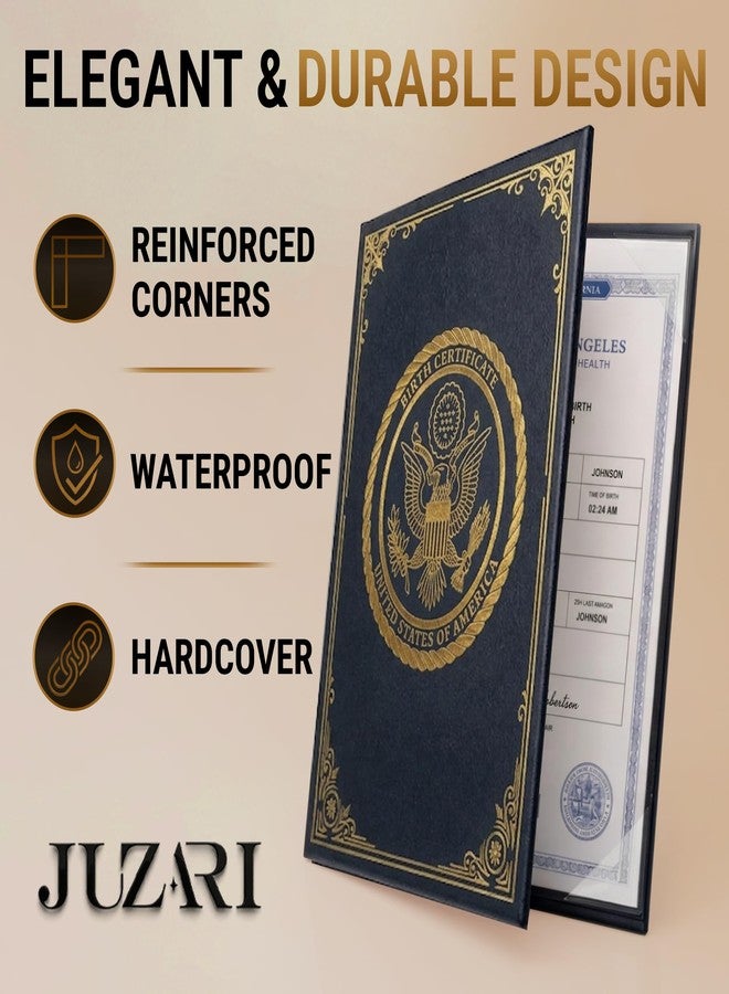 JUZARI Birth Certificate Holder 8.5x11 Blue - Faux Leather Document Protector for Records Letter Size - Durable Birth Certificate Document Holder Sleeve - Protective Keepsake Folder with Gold Foil Cover - Image 5