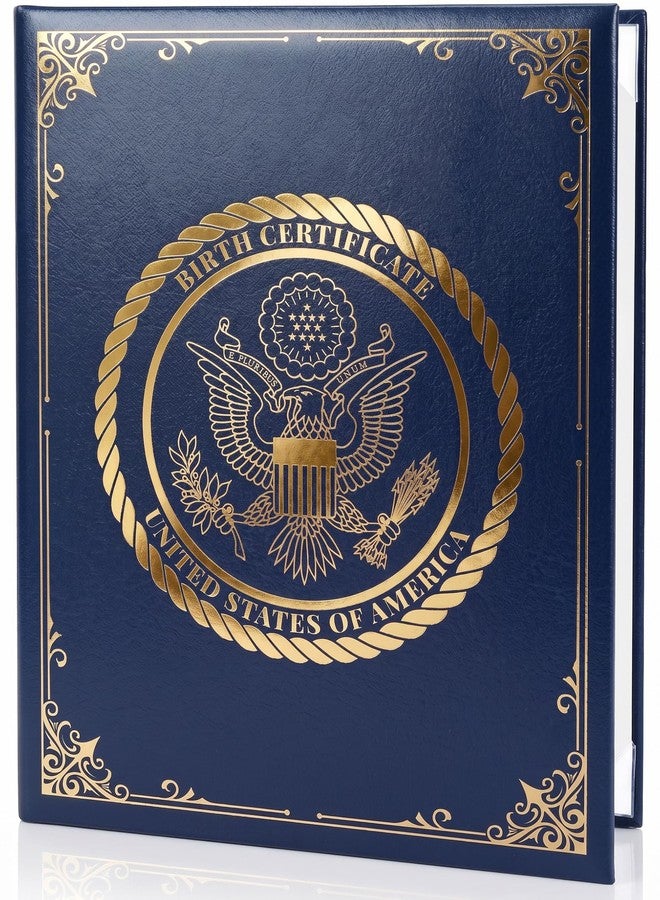 JUZARI Birth Certificate Holder 8.5x11 Blue - Faux Leather Document Protector for Records Letter Size - Durable Birth Certificate Document Holder Sleeve - Protective Keepsake Folder with Gold Foil Cover - Image 1
