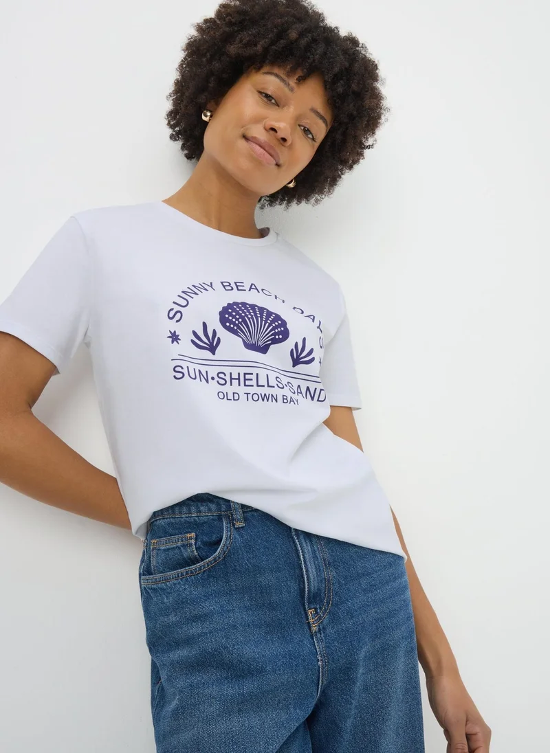 Matalan White Shell Graphic T-Shirt