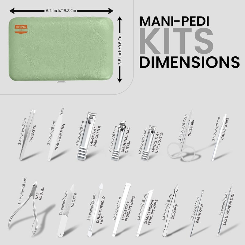 Utopia Care - Manicure Kit for Women and Men, Manicure Set with Nail Clippers or Nail Kit Includes Fingernail & Toenail Clippers,15-Pcs Pedicure Kit Stocking Stuffers with Travel Case - Green - Image 2