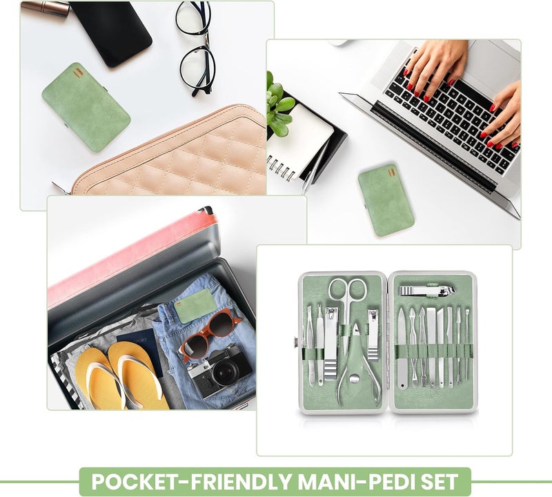 Utopia Care - Manicure Kit for Women and Men, Manicure Set with Nail Clippers or Nail Kit Includes Fingernail & Toenail Clippers,15-Pcs Pedicure Kit Stocking Stuffers with Travel Case - Green - Image 5