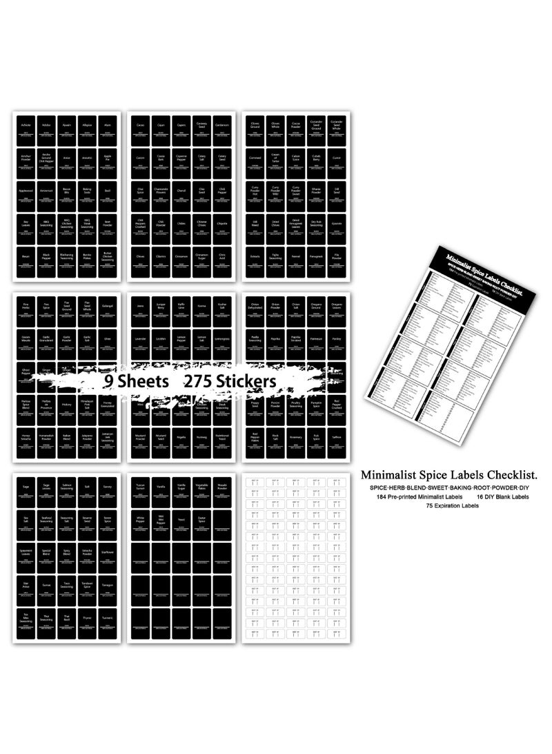 Y&D 275 قطعة من ملصقات التوابل السوداء وملصقات برطمانات التوابل المقاومة للماء والزيت وقابلة للغسل وملصقات برطمانات التوابل للمطبخ - Image 2