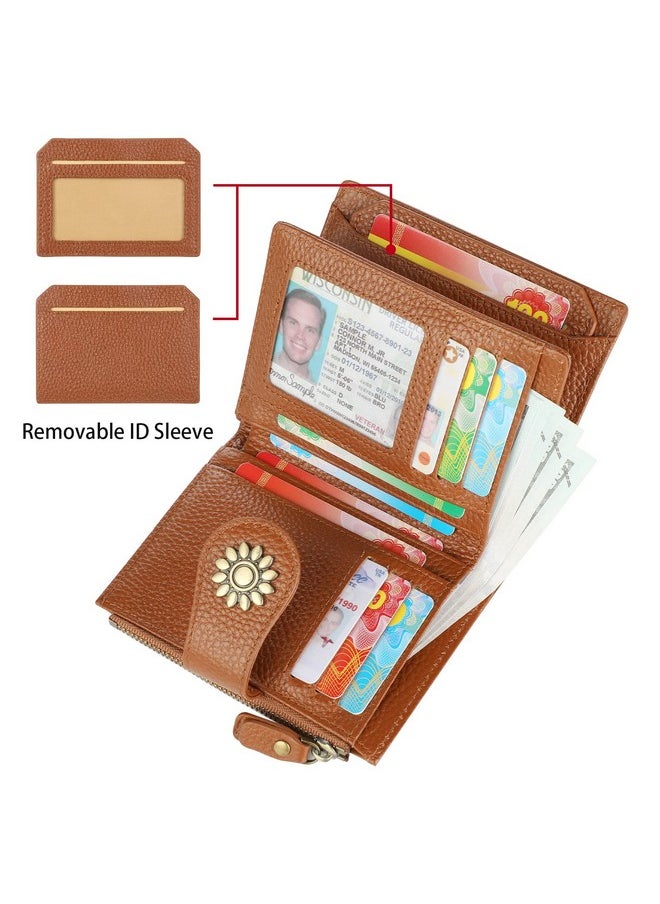 Lavemi - Womens Leather Wallet Small Compact Rfid Blocking Credit Card Case Purse With Zipper Pocket(Pebbled Brown) - Image 1