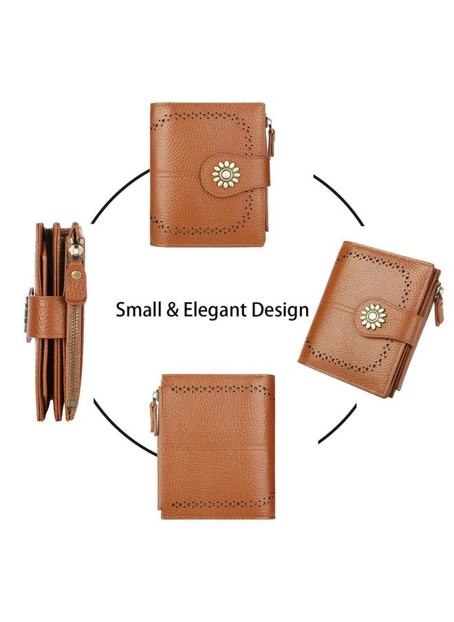 Lavemi - Womens Leather Wallet Small Compact Rfid Blocking Credit Card Case Purse With Zipper Pocket(Pebbled Brown) - Image 1