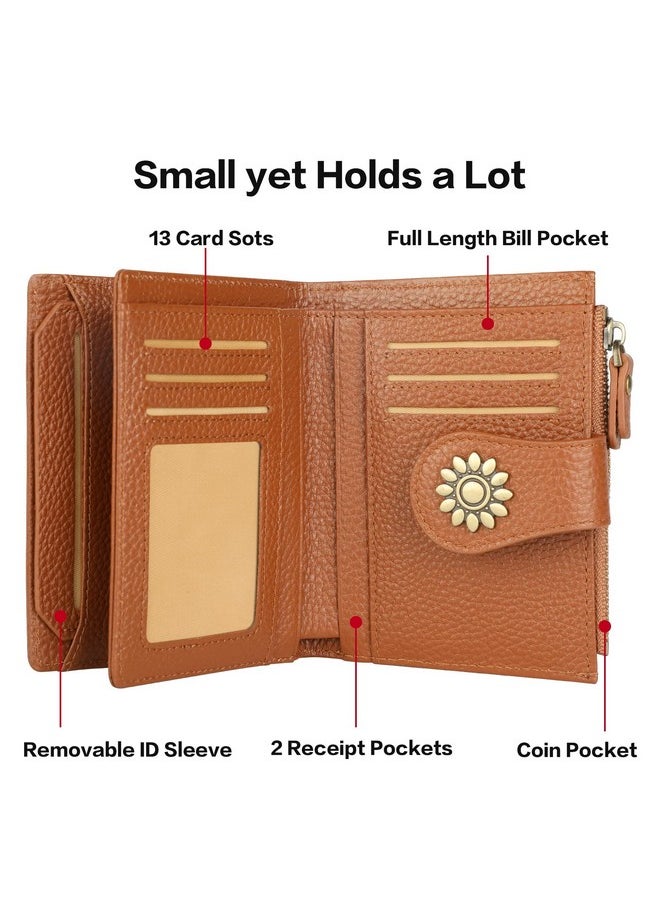 Lavemi - Womens Leather Wallet Small Compact Rfid Blocking Credit Card Case Purse With Zipper Pocket(Pebbled Brown) - Image 1