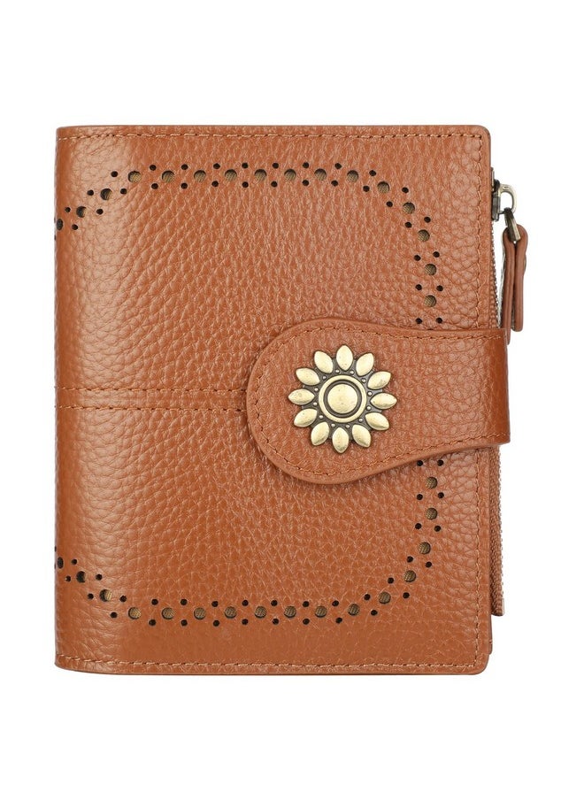 Lavemi - Womens Leather Wallet Small Compact Rfid Blocking Credit Card Case Purse With Zipper Pocket(Pebbled Brown) - Image 1