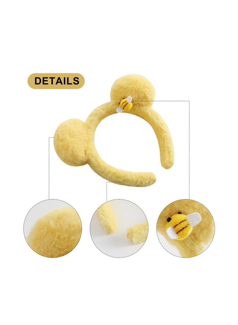 SOLARAE Bear Ears Headband, with 2PC Hair Ties Yellow Plush Bee, Bee Ears Headband Adult The Pooh Ears Headband, Bear Headband Ponytail Holders Fashion Headbands, Women Girls Costume Accessories - Image 3