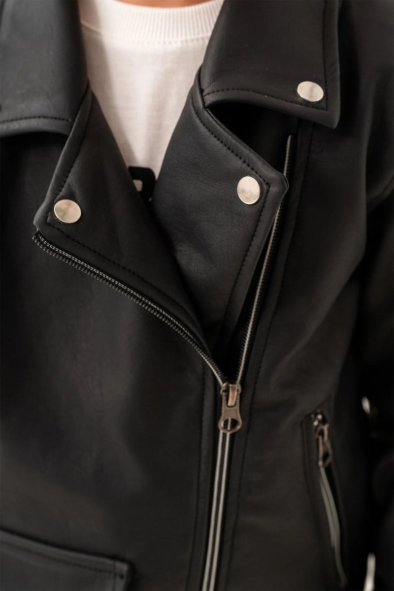 Gold Class Kidswear Double Pocket Zippered Lined Girls Leather Jacket  - Image 4