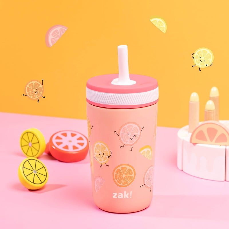 Zak Designs Kelso Tumbler Toddler Cup For Travel or At Home, 12oz Vacuum Insulated Stainless Steel Sippy Cup With Leak-Proof Design is Perfect For Kids (Happy Fruit) - Image 3
