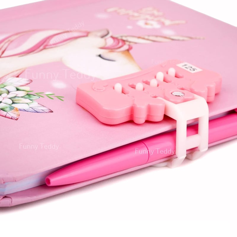 Funny Teddy Unicorn Password Lock Diary with Pen for Girls Kids - Combination Lock Journal Personal - Colorful Pages (unicornLockdiaryblushpurple) - Image 5