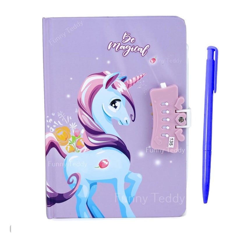Funny Teddy Unicorn Password Lock Diary with Pen for Girls Kids - Combination Lock Journal Personal - Colorful Pages (unicornLockdiaryblushpurple) - Image 1