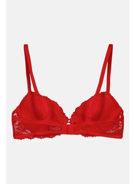 UNDIZ Women Textured Lace Padded Bra, Red  - Image 2