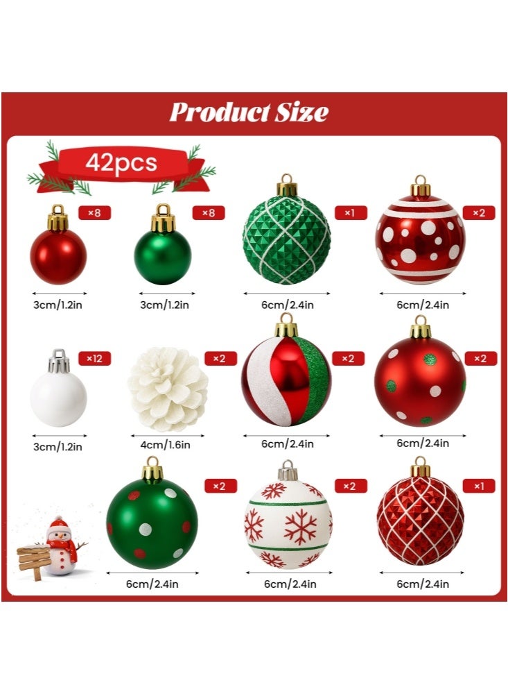 GGEROU زينة كرات عيد الميلاد، 44 قطعة كرات شجرة معلقة غير قابلة للكسر، كرات شجرة عيد الميلاد البلاستيكية اللامعة باللونين الأحمر والأخضر - Image 2