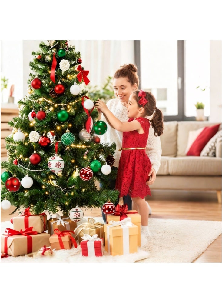 GGEROU زينة كرات عيد الميلاد، 44 قطعة كرات شجرة معلقة غير قابلة للكسر، كرات شجرة عيد الميلاد البلاستيكية اللامعة باللونين الأحمر والأخضر - Image 3