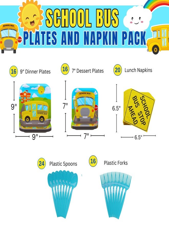 بلو أورتشدس مجموعات حفلات قياسية على شكل حافلة مدرسية (100 قطعة تكفي 16 ضيفًا) - لوازم حفلات على شكل حافلة مدرسية، أطباق ومناديل عيد ميلاد على شكل حافلة مدرسية، زينة حفلات تخرج مدرسية، حفلات مواصلات، بلو أورتشاردز - Image 2